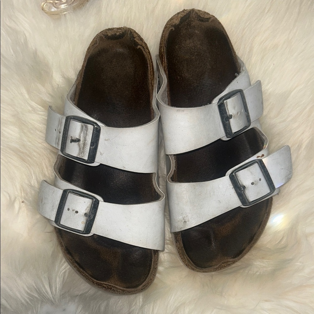 Birkenstock White Double Strap Leather Sandals Sz 37